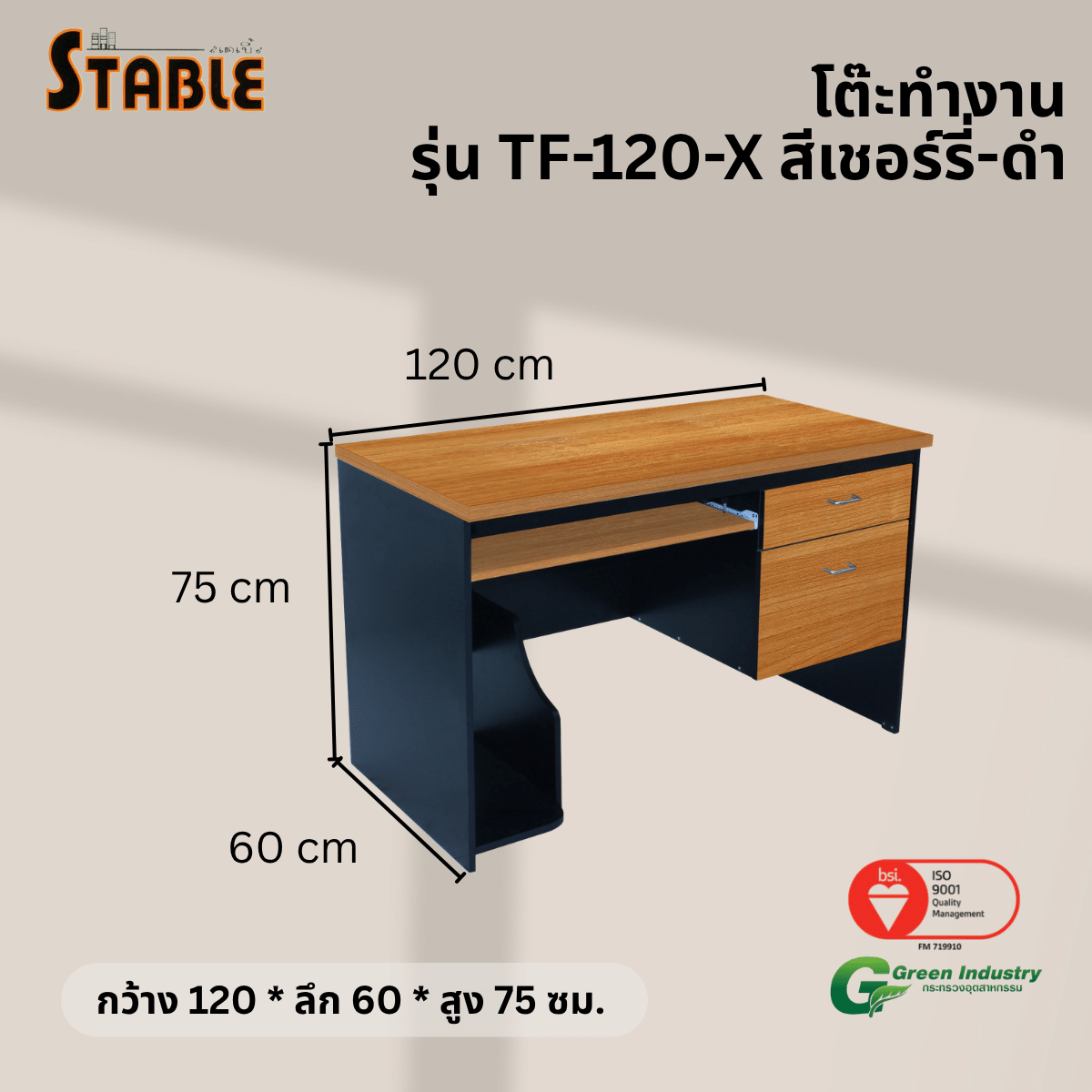 โต๊ะคอมพิวเตอร์ STABLE รุ่น TF-120-X 120 ซม. สีเชอร์รี่-ดำ